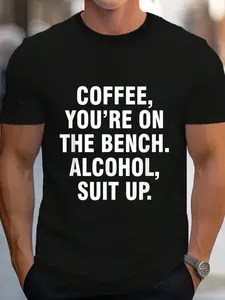 100% Cotton Coffee You're On The Bench Alcohol Suit Up T-Shirt Women's Men's Graphic Tee Crew Neck summer vacation Tops