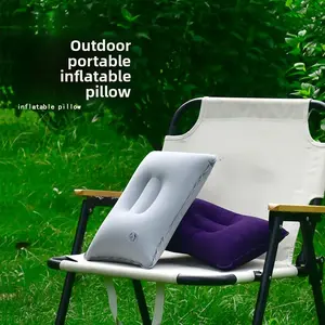 Outdoor inflatable pillow, large size, thickened flocking, square camping sleeping bag pillow, nap cushion, foldable and portable for storage