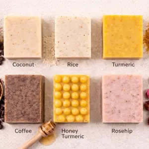 Eco Esencia Spa Soap Set (6 Bars) – Coconut, Rice, Turmeric, Coffee, Honey Turmeric & Rosehip – Natural Skincare Gift Set