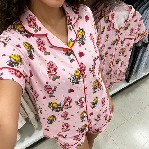 Women's Strawberry Girl Pajama Set, Cute Button Front Two-Piece Pajamas, Matching Pajamas, Soft Comfortable Lightweight Summer Sleepwear Loungewear for All Seasons
