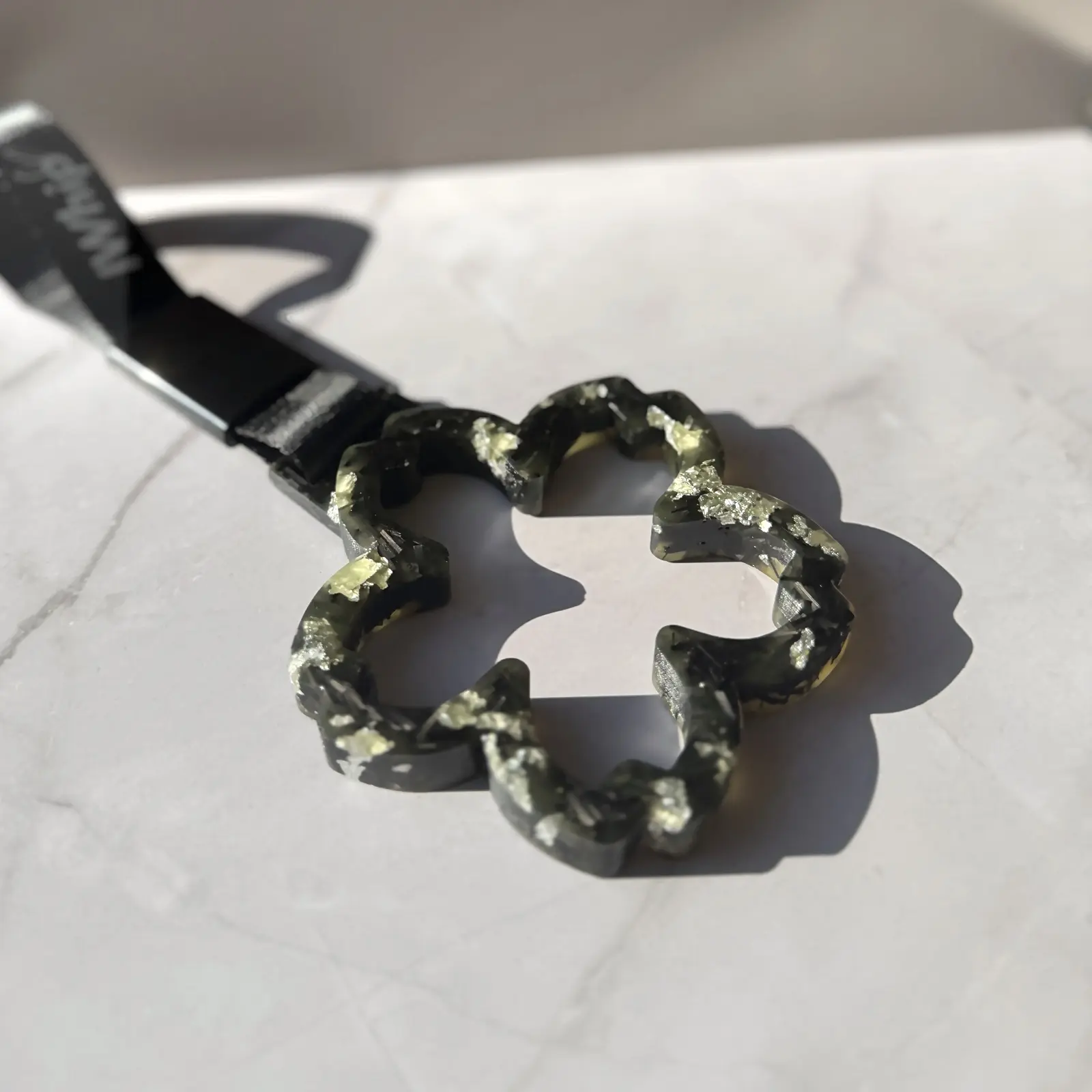 IWhip JDM Tsurikawa - Forged Carbon Yellow Silver Flower - Drift Hand Strap Charm Ring for Car Interior - JDM Car Accessory Gift