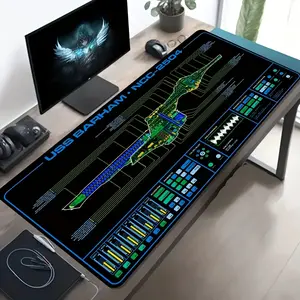 High Quality A Large Electronic Sports Gaming Mouse Pad Featuring A Black Sci-Fi Starship Design With Intricate Blue And Green Patterns. It Has A Non-Slip, Washable Rubber Base And Is A Spacious Desk Mat Suitable For Office Use. This Mouse Pad Is Perfect