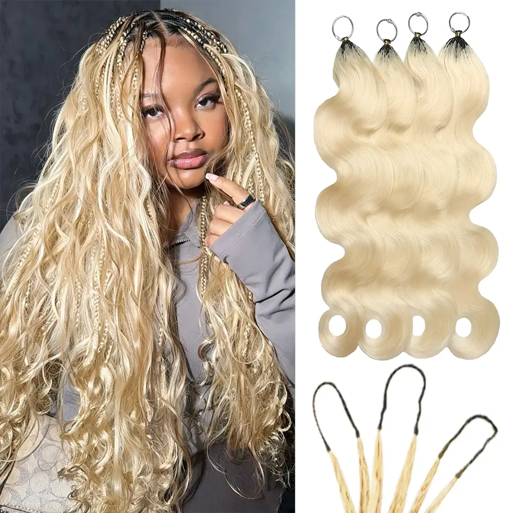New 2026 Ramiss #613 Blonde Body Wave Crochet Human Hair for Mircale Knots Boho Braids Feather Crochet Human Hair 4-5 Packs for Full Head Pre-Separated 50g/Pack Time-Saving, 40 Strands/Pack Flat lightweight Glueless Protective Styles