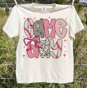 Preppy Pink Baseball Game Day Bow Comfort Colors Shirt, Baseball Stripes Leopard Pink T-shirt, Baseball Distressed Varisty, Trendy Game Day Shirt