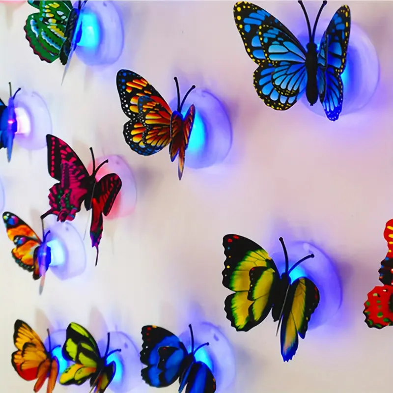 3D Luminescent Double-Layer Plastic Butterfly Vinyl Wall Stickers - Self-Adhesive Festive Home Decor for Living Room, Random Styles, Summervibes