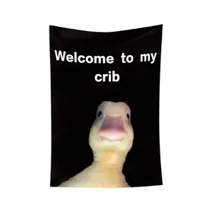 "Welcome to My Crib" Letter & Duck Pattern Tapestry, Wall Tapestries, Funny Flags for Room Decor, Wall Hanging Decor for Living Room & Bedroom, Valentine's Day Gift, Decoration Items, Home Bedroom Decor