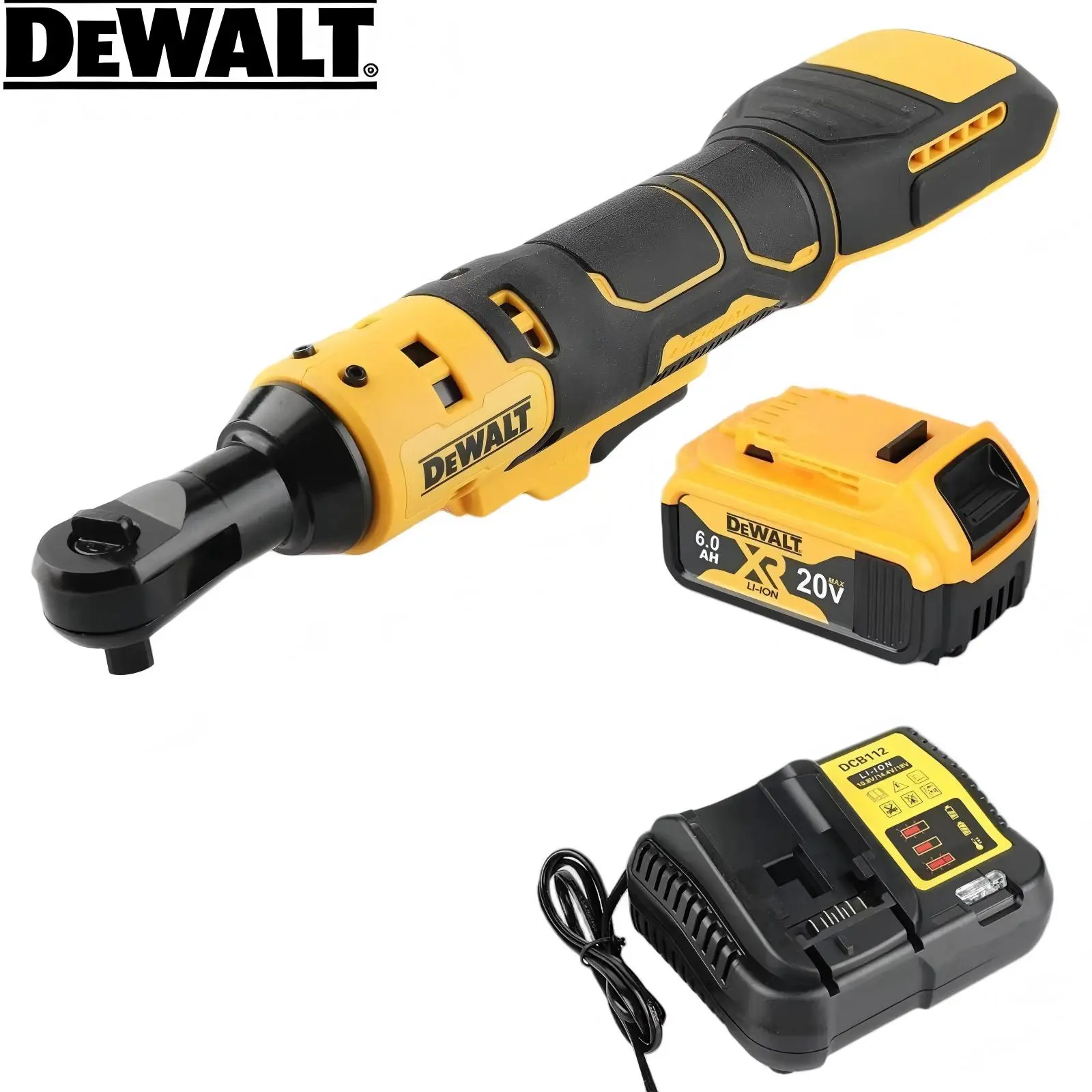 DEWALT DCF512 20V MAX XR Brushless 1/2" Cordless Ratchet Wrench Kit with 6.0Ah Battery & Charger for Auto Repair Tight Spaces