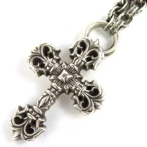 Pre-owned Chrome Hearts Sterling Silver 925 (Ag925) Small Leather Goods Filig Cross XS K14 Silver Necklace