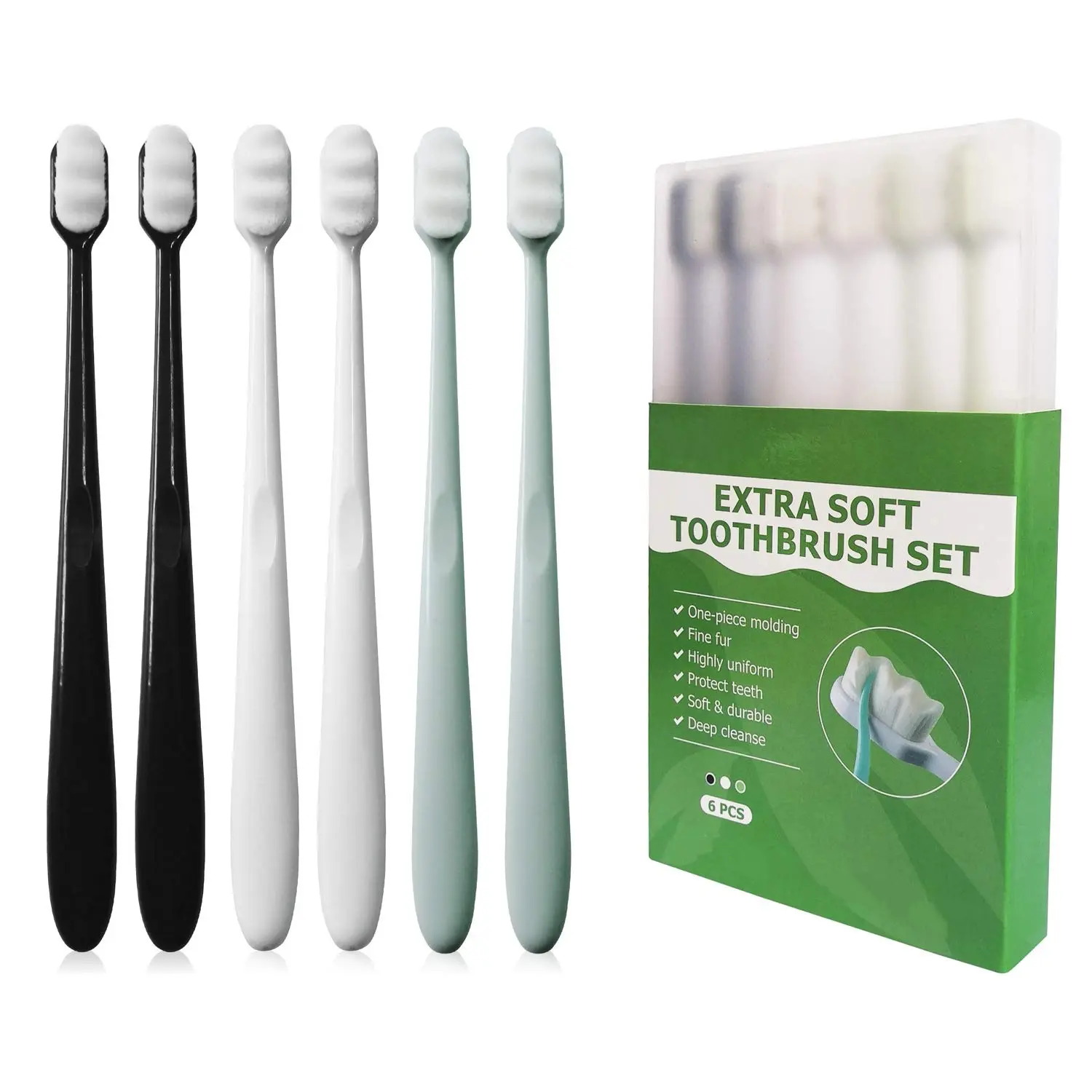 Extra Soft Manual Toothbrush Set with 20000 Micro Fur Bristles, 6-Pack Plastic Oral Care Tool for Sensitive Gums - Personal Care for Women, Teeth Sensitivity Solutions, Oral Health, Plaque Removal Solutions, Teeth Cleaning at Home