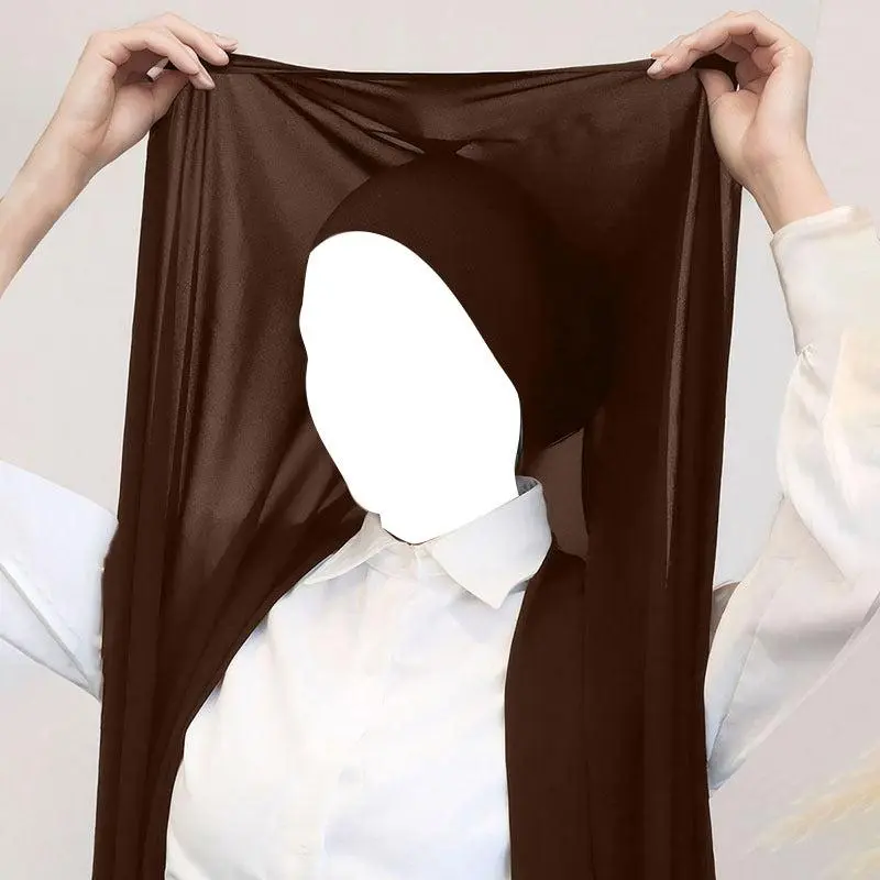 Crinkle Chiffon Hijab Set for Women - 2-Piece Solid Brown Scarf (70x175cm) & Adjustable Under Cap - Lightweight, Breathable, No Ironing, 70*175Cm, Adjustable Inner Bonnet