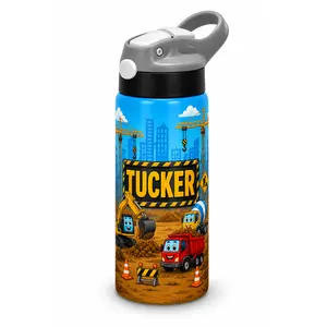 Custom Construction Kids Water Bottle • Personalized Construction Truck Bottle • Excavator Dump Truck Design • Custom Kids School Bottle • Boys Gift Idea • Back to School Drinkware