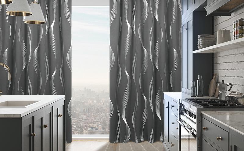 Blackout Curtains 2 panels, Deconovo Blackout Back Tab Silver Curved Wave Pattern Printed  Window Curtains for Living Room curtain