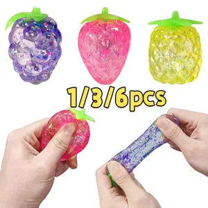 Pressure Balls Set of 1/3/6, Glitter Fruit Shape Squeeze Toys, Sensory Stress Relief Fidget, Stretching Squishy Balls, Party Favors, Random Styles & Colors