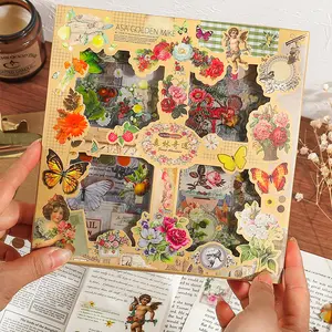 Vintage Scrapbook Stickers Pack, 100 Sheets PET Retro Floral & Angel Designs, Aesthetic Stickers for Journaling, Scrapbooking, DIY Crafts & Stationery