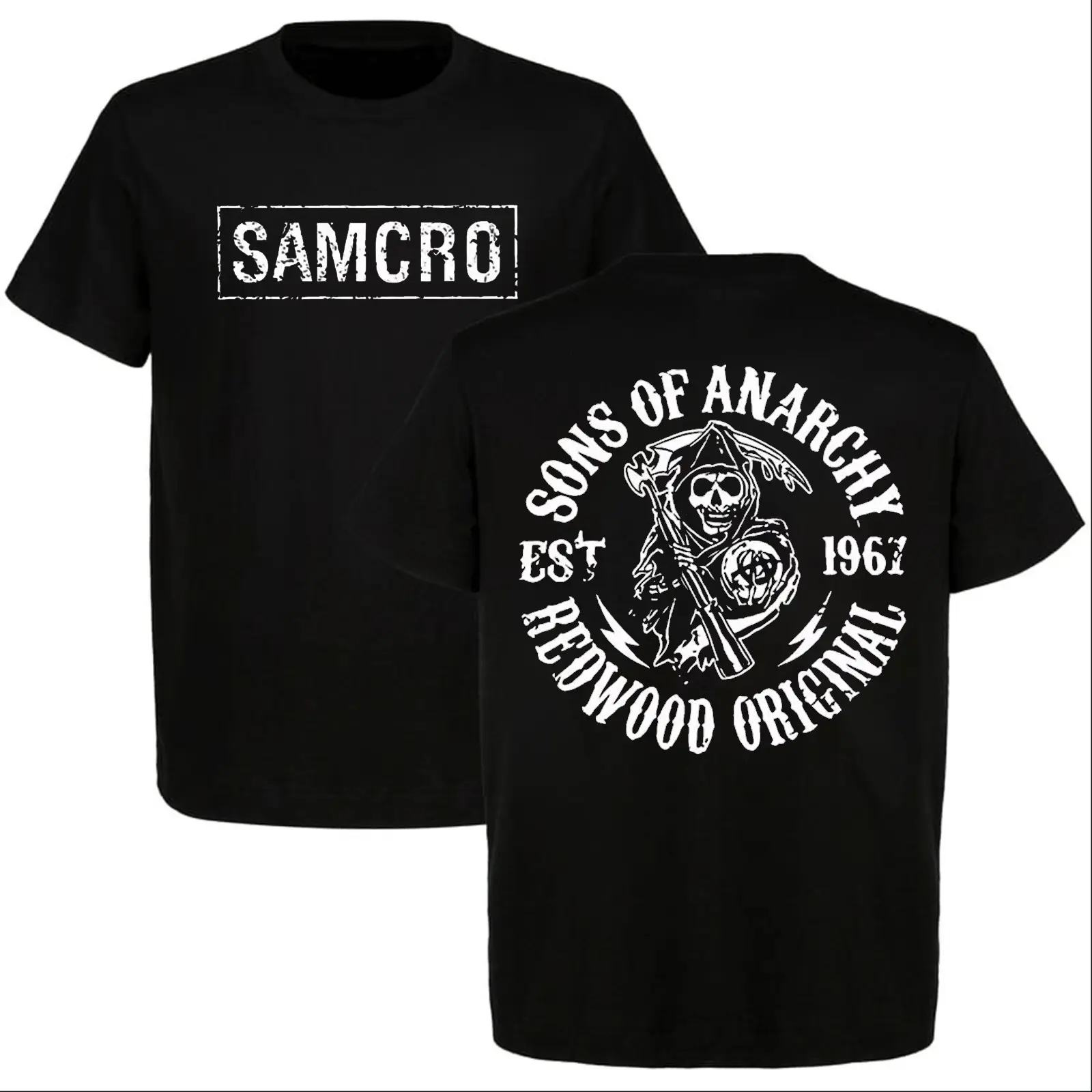 SAMCRO Sons of Anarchy Redwood Original Skull Reaper Mens Short-Sleeve Round Neck T-Shirt, Motorcycle Biker Vintage Graphic Top, Menswear Casual Streetwear Sports Top