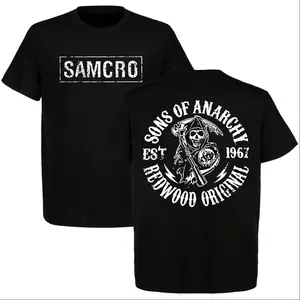 SAMCRO Sons of Anarchy Shirt Redwood Original Skull Reaper Motorcycle Biker Tee Vintage Graphic T-Shirt for Men