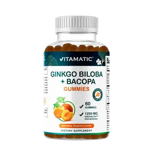 Vitamatic Ginkgo Biloba & Bacopa Gummies - 1250mg, Peach Flavor, 60 Vegan, Non-GMO, Gluten-Free Gummies - Made in USA