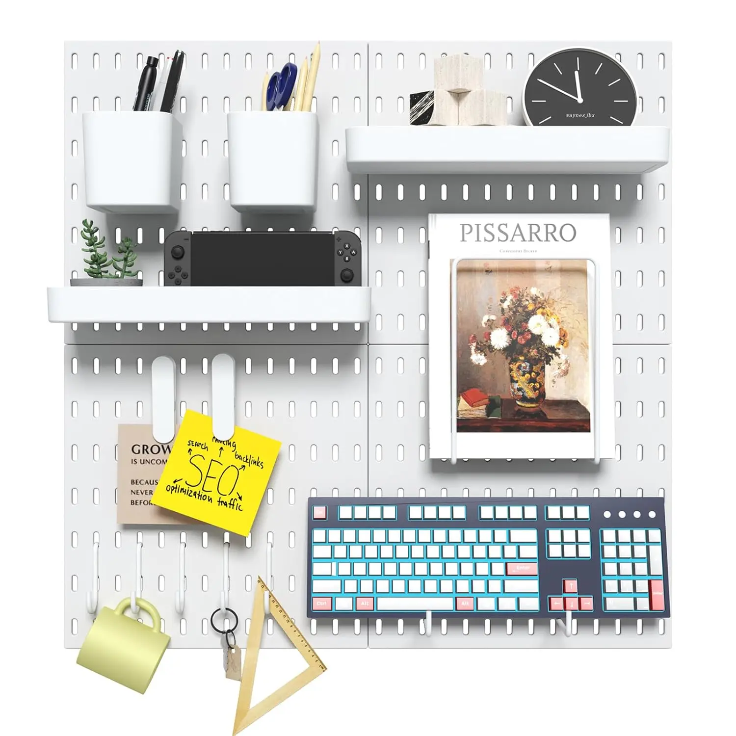 Pegboard Combination Kit, 4 Peg Boards White Pegboard for Walls, Office Wall Organizer, Gaming Room Wall,  Storage, 22"x22"