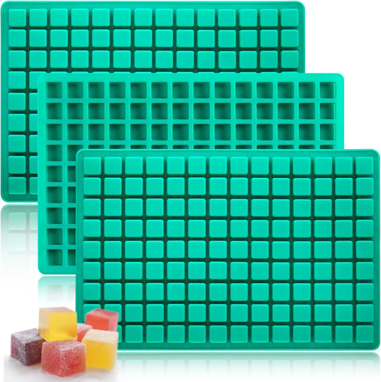 Square Gummy Molds Silicone, Mini Hard Candy Moulds 3 Pack 126 Cavities Non-stick BPA free Tiny Bite Size for Ice Cube Fruit Edible Gummy Chocolate Mold Candy Making Kit