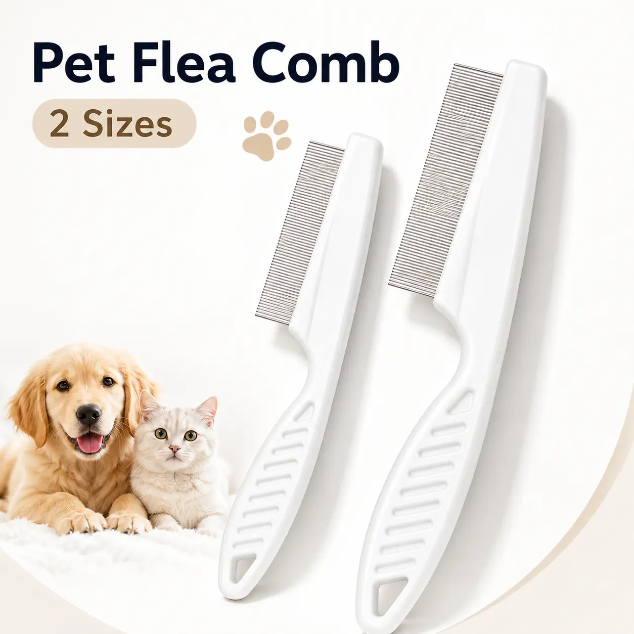 2 Pack Multifunctional Pet Comb, Upgrade Pet Grooming Brush Fine Magic Tear Stain Removal, Fine-Tooth Stainless Massage Comb Kit for Small Puppies and Dogs (White) - MM2