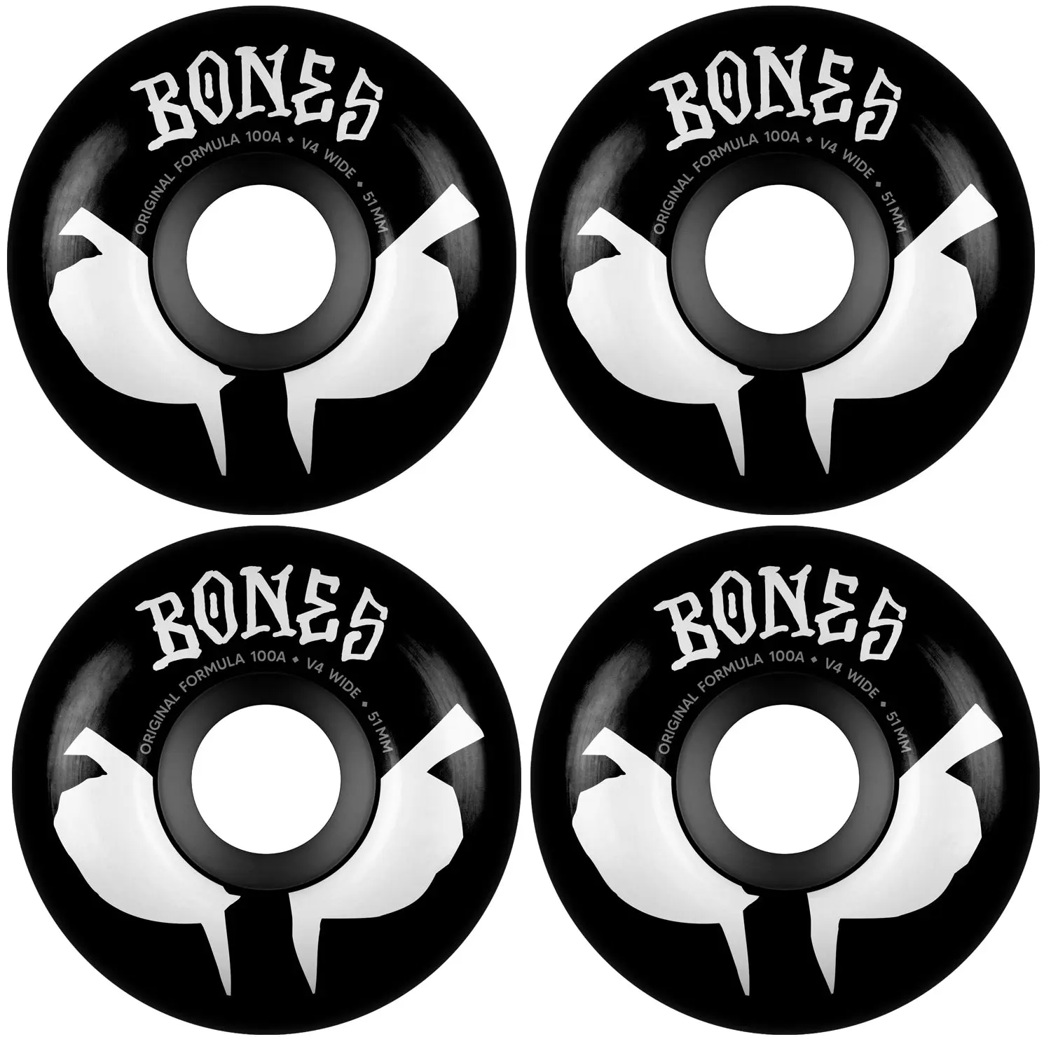 Bones Skateboard Wheels 51mm Original Formula 100A V4 Wides Black