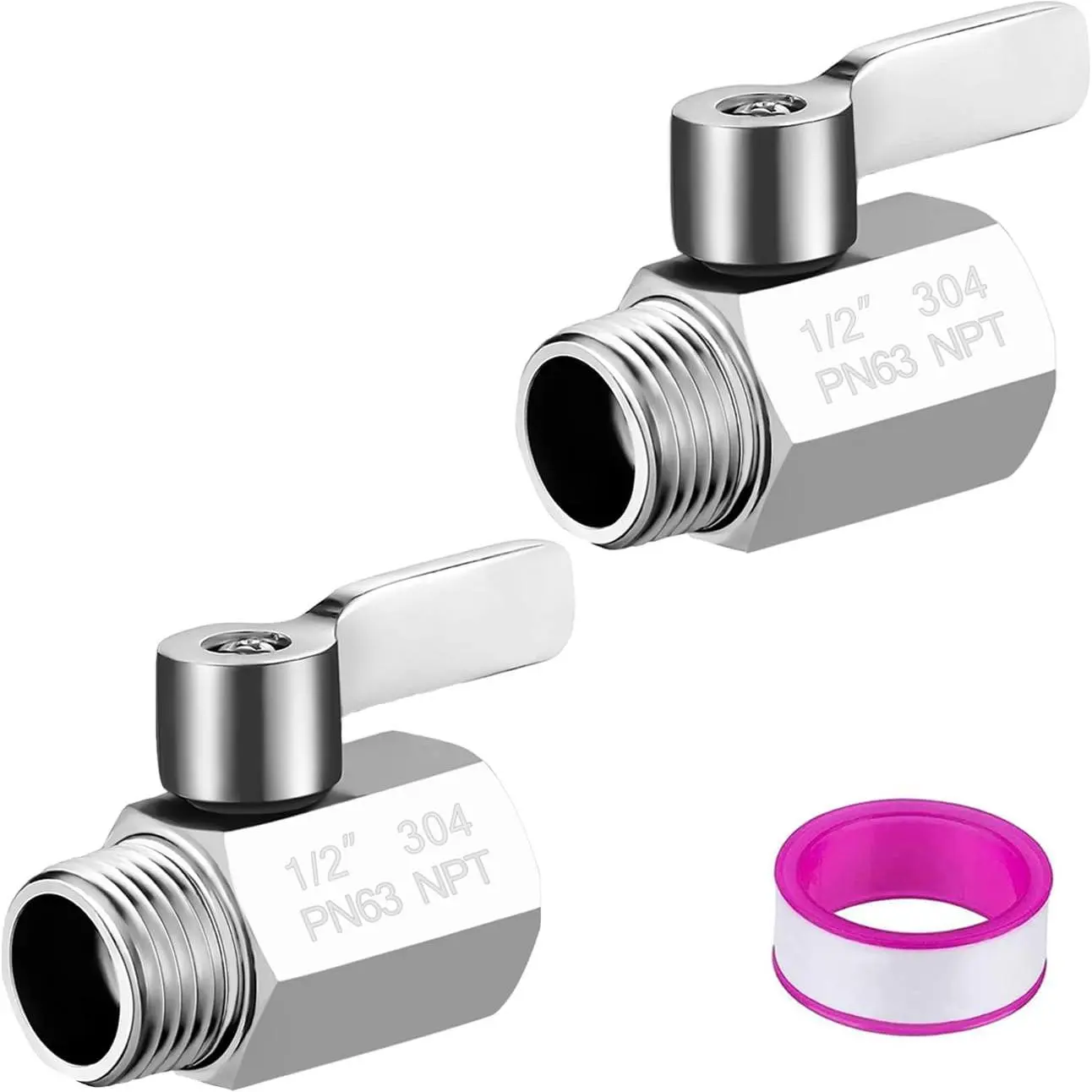 [2 Pack] Shower  Shut Off Valve,304 Stainless Steel Mini Ball Valve NPT Thread(1/2"),Shower  Flow Control Valve