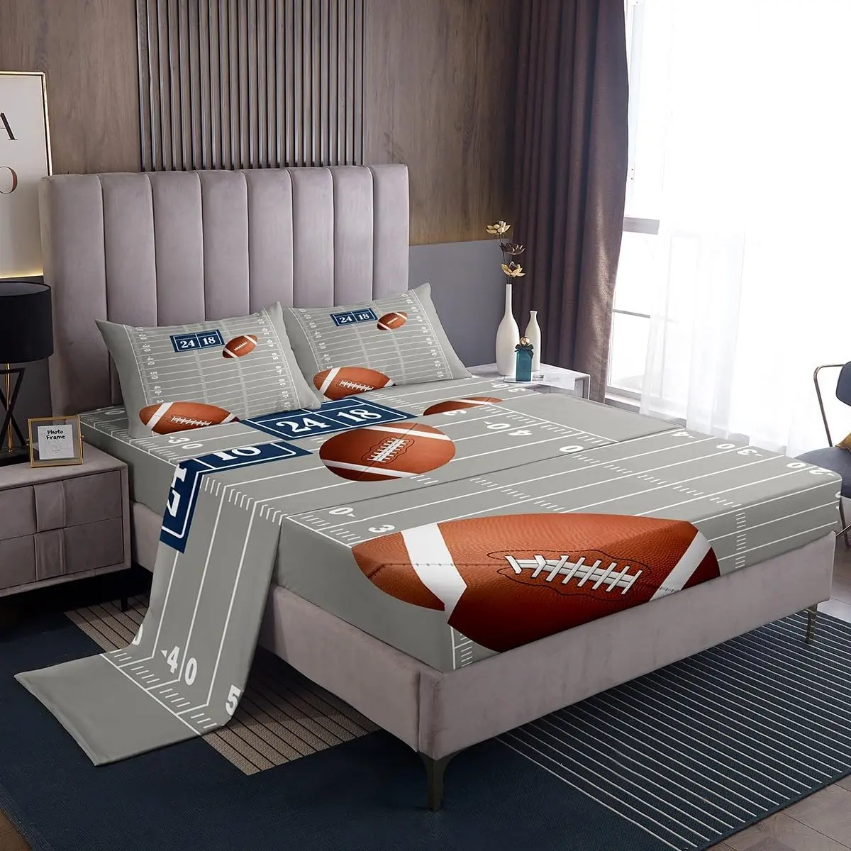 Football Sheet Set,Rugby Sheets with Deep Pocket Fitted Sheet,Football Bed Sheets Set,Breathable Sports Theme Bedding Set