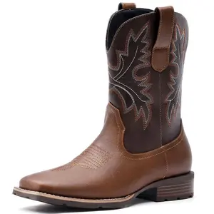 CowboyBootsforMen-WesternMen'sBootswithClassicEmbroidered,SliponSquareToeBootsChunkyHeelAnkle,DurableShortBootsforSpringFallFathersDayGift