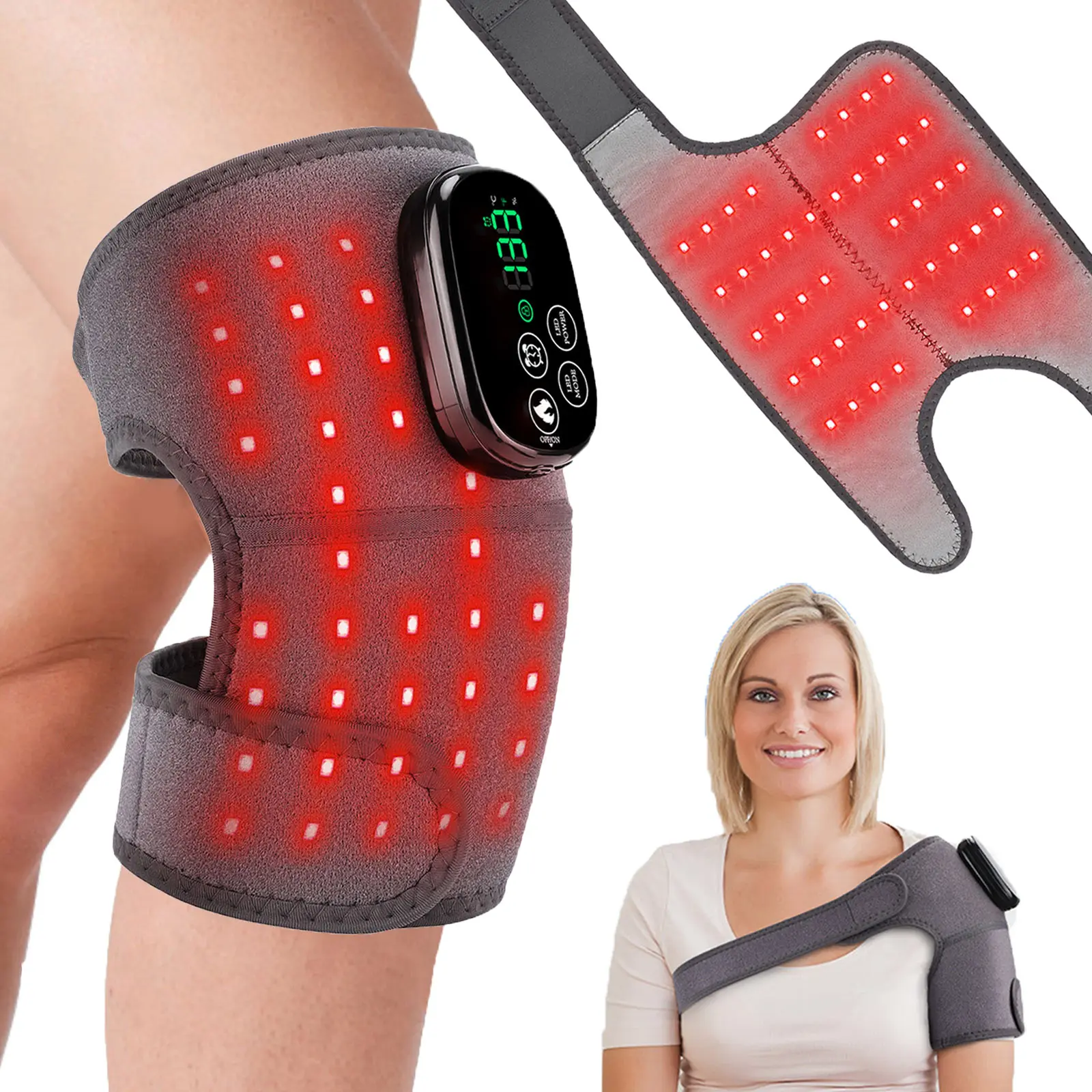 Red Light Cordless Knee Pad with Heat, 3 in 1 Wireless Heating Pad for Shoulder Knee Elbow, Rechargeable Heated Knee Wrap for Women & Men Gift