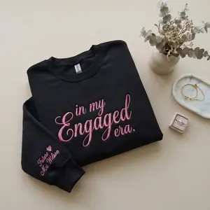In My Engaged Era Embroidered Sweatshirt, Future Mrs. Custom Name Sleeve, Bride Gift, Engaged Shirt, Engagement Gift, Fiancee Shirt