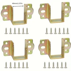 Metal U-Shape Bracket and Screws Set, 6 Brackets and 36 Screws, Secure Furniture Support, Ideal for Bed Frames and DIY Projects