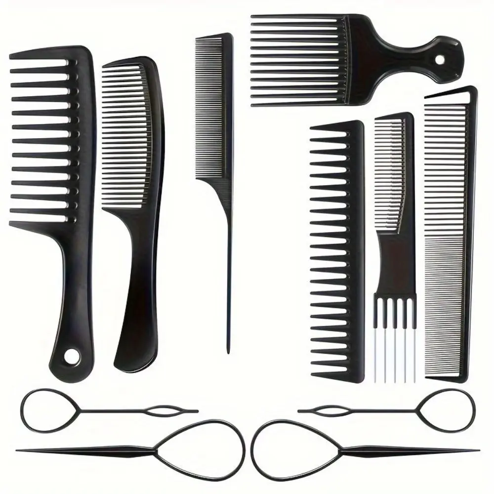 Women's 11-Pcs Hair Comb Set - Wide Tooth Rat Tail Styling Pick with Parting Tool for Curly Hair, Professional Barber Cutting Braiding Specialty Hand Tool, Hair Parting Tool