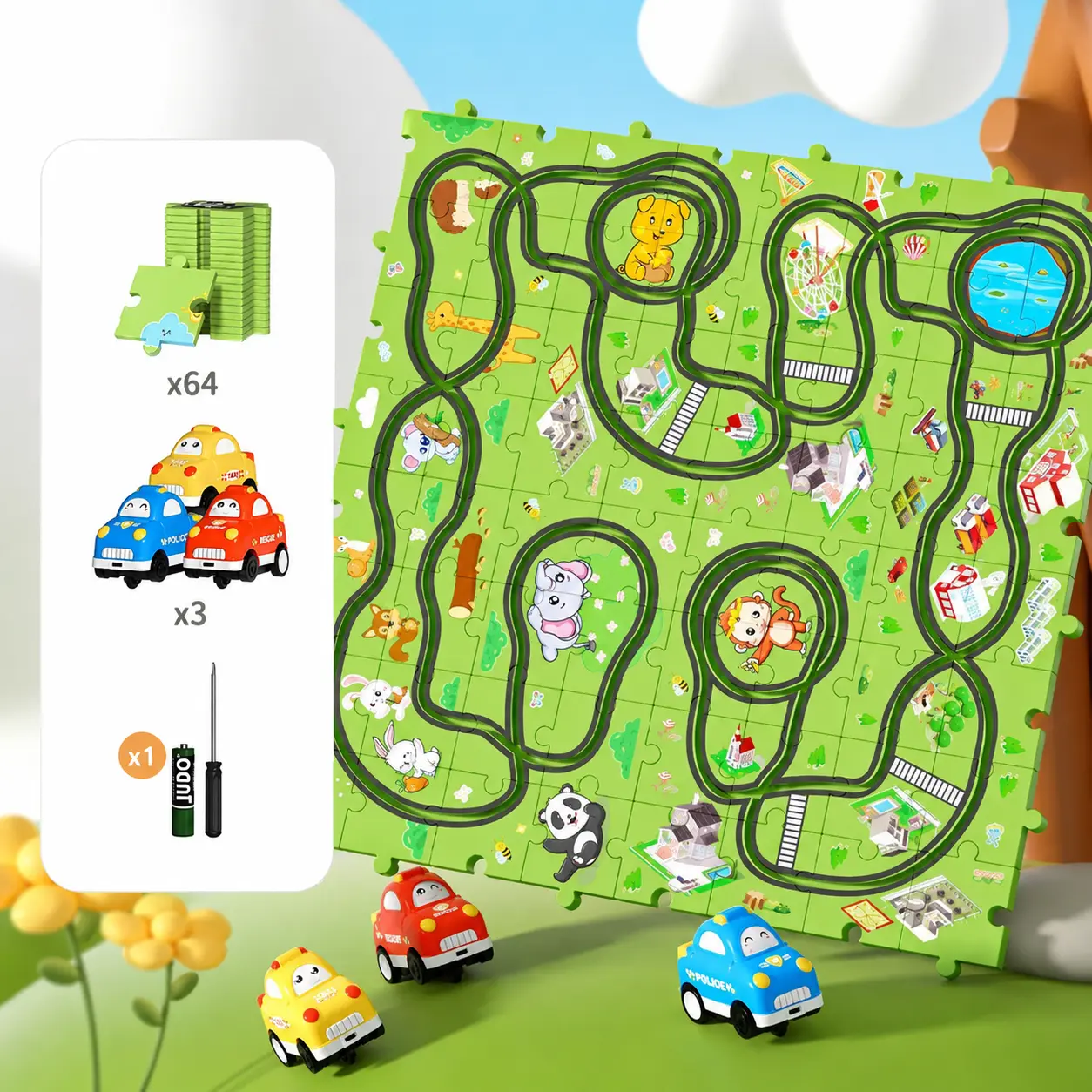 4 Pcs City Track Toy for Boys & Girls Ages 3+, Flexible DIY City Puzzle Track Set, Freely Connectable Custom‑Build Railway Playset, Early Learning Toy Boosting Kids Cognitive Development, Focus & Hand‑Eye Coordination, Fun Gift for Toddlers