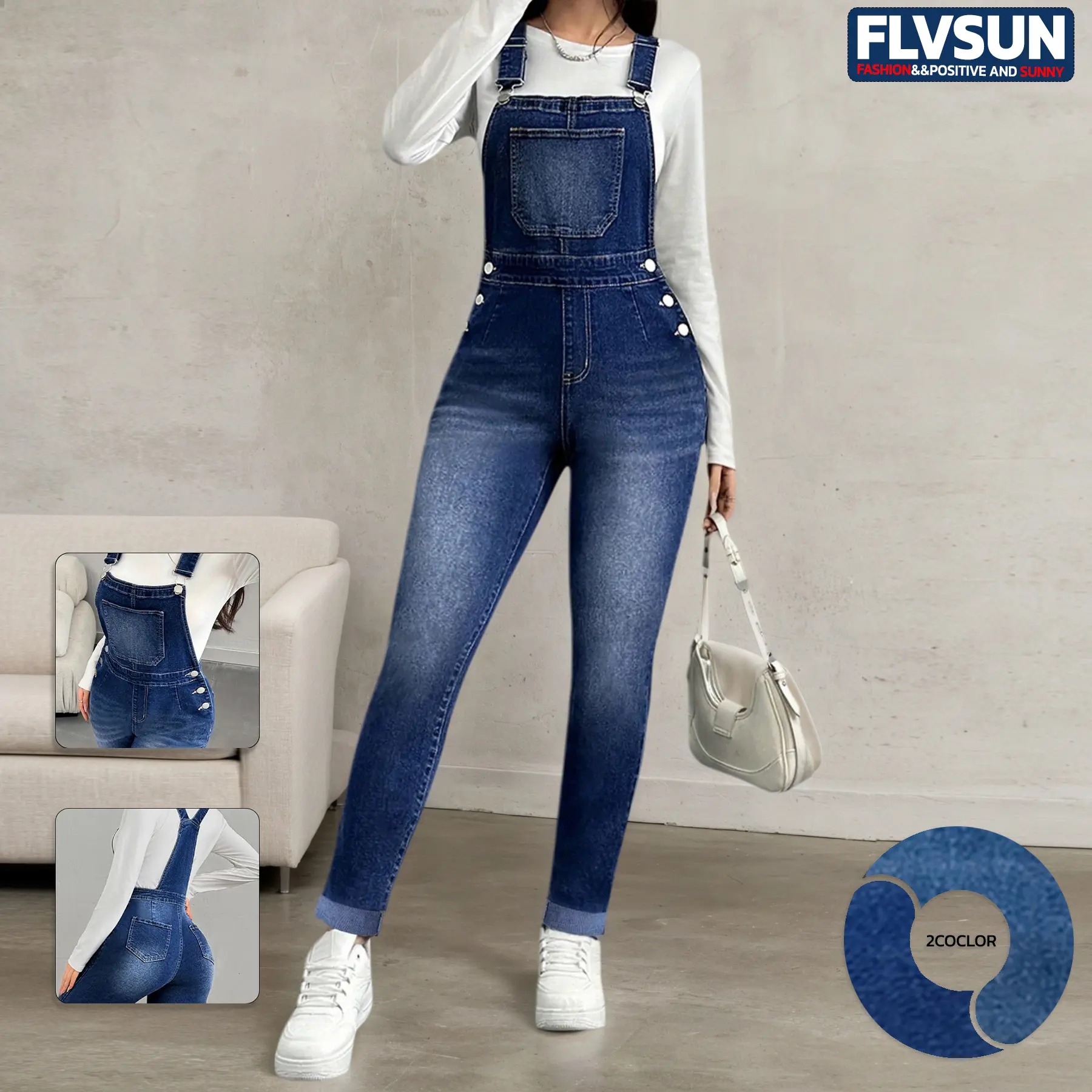 Flvsun Women's Vintage High Rise Denim Overalls, 90s Straight Style Fitted Jumpsuit in a Stretch Denim Blend for All Seasons Casual Wear, Jumpsuits For Women