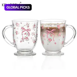 Kemorela Floral Bowknot Design Durable Glass Set, 450ML Reusable Hand-Washable Beer Glasses, Perfect for Christmas & Festive Occasions Stylish Glass Cups #GLOBAL PICKS