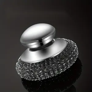 Stainless Steel Kitchen Pot Brush, 1 Count Ergonomic Handle Dish Scrubber, Durable Cleaning Tool, Home Kitchenware, Pot Cleaning Accessories, Sponges