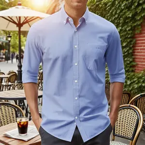 Men's Oxford Shirt Solid Casual Button Down Collar Shirts Long Sleeve Dress Shirts with Pocket