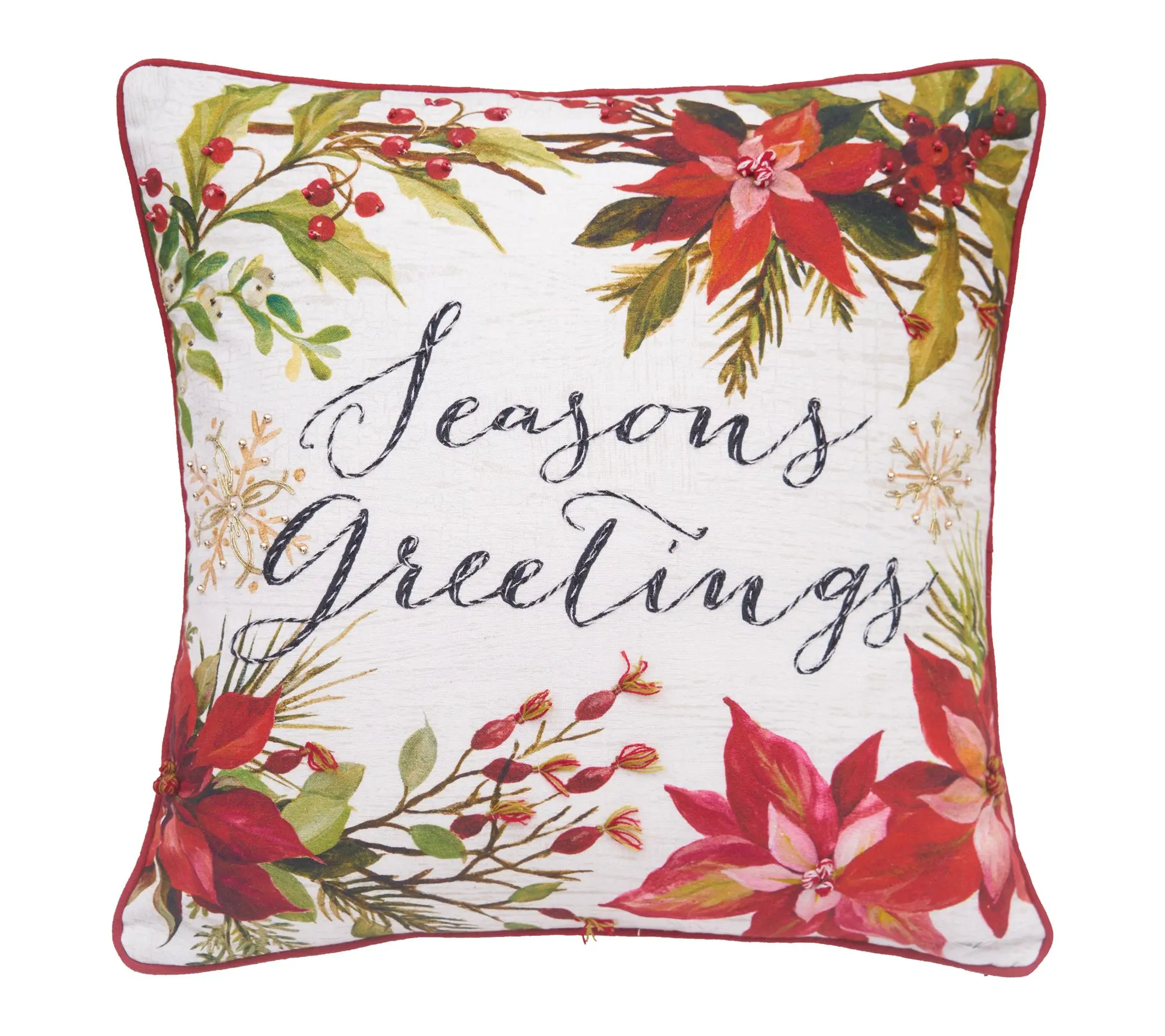 C&F Home Poinsettia Seasons Greetings Pillow