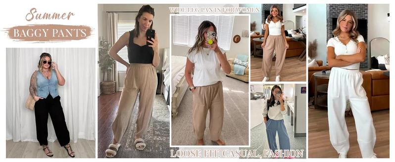 Tanming Women’s Harem Barrel Wide Leg Pants Elastic Waist Baggy Loose Fit Casual Jogger Sweatpants with Pockets Beach Street Coffee Teacher Outfits TikTokShopBlackFriday