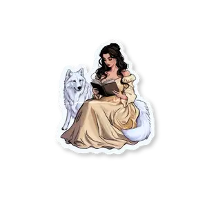 Belle Reading with White Wolf Sticker