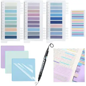 Sticky Tabs 1050 count Book Tabs with Marker Morandi Page Markers Transparent Sticky Notes Tabs Long Book Markers Tabs Strip Index Tabs for Book Annotation Aesthetic School Supplies