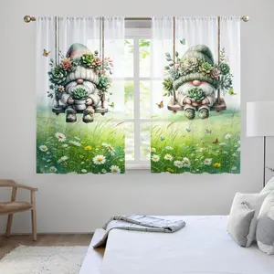 2pcs Country Garden Succulent Plant Transparent Small Sheer Curtains, Short Curtain Rod Pocket Thin Sheer Cafe Curtains for Kitchen Bathroom, Room Decor Curtain, Window Curtain