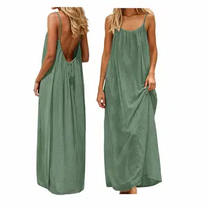 Women's Solid Color Sleeveless Cami Long Dress - Soft, Comfortable Summer Sleepwear Nightgown for Indoor Relaxation, Casual Loungewear Womenswear Ladies Minimalist