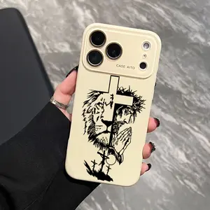 Retro Lion Pattern & Cross Dopamine Colored Checkerboard Ins Style Phone Case Ultra Skin Friendly Touch All Inclusive Lens Compatible with iPhone 17 16 15 14 13 12