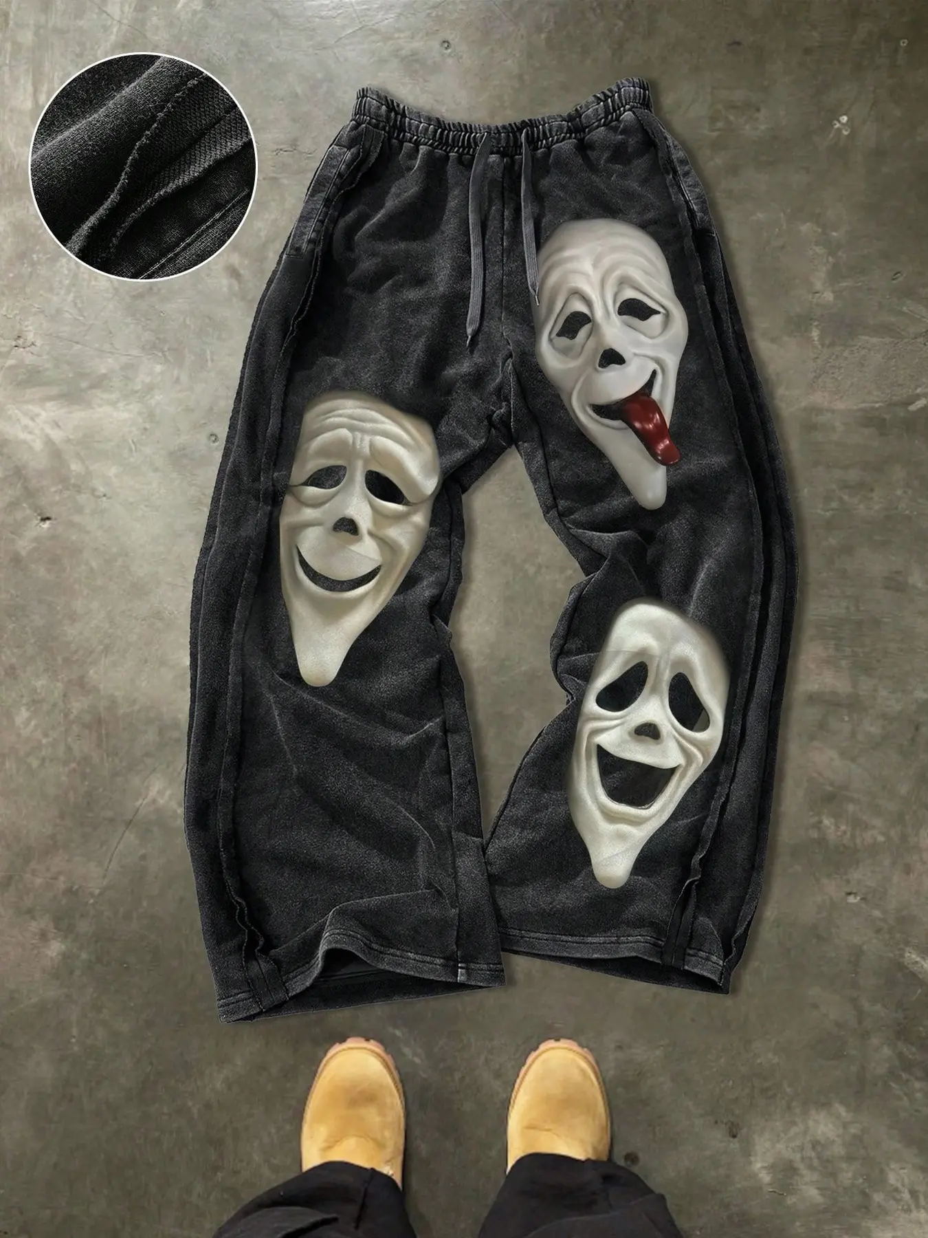 Men's Casual Cotton Pants, Ghost Face Print, Graphic, Drawstring Waist, Street Style, Streetwear, Ankle Length, All Seasons, Ideal for Outdoor & Parties