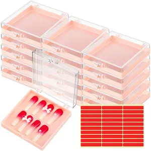New Upgrade 15 Pcs Press On Nail Boxes Nail Display Case with 30 Adhesive Tape, Artificial Press On Nail Container, Acrylic Storage Organizer(Pink)