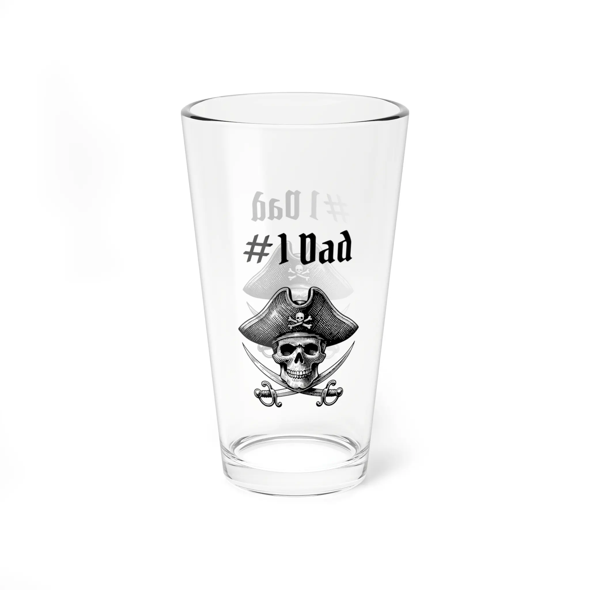 Pirate #1 Dad Pint Glass 16oz Heavy Solid Glass Beer Glass with Unique Design for Casual & Festive Settings Dishwasher Safe Durable Monochromatic Tones