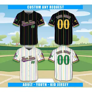 Personalized Stripe Line Mardi Gras Baseball Jersey, Custom Mardi Gras Jersey Carnival Festival Game Day Outfit For American Baseball Lovers