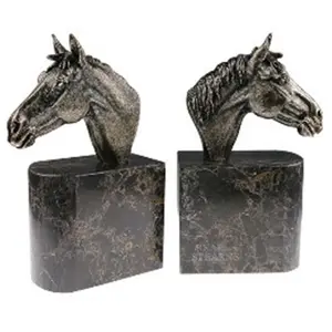 212 MAIN Handcrafted Bluestone Designs Jadestone Horsehead Animal Motif Bookends