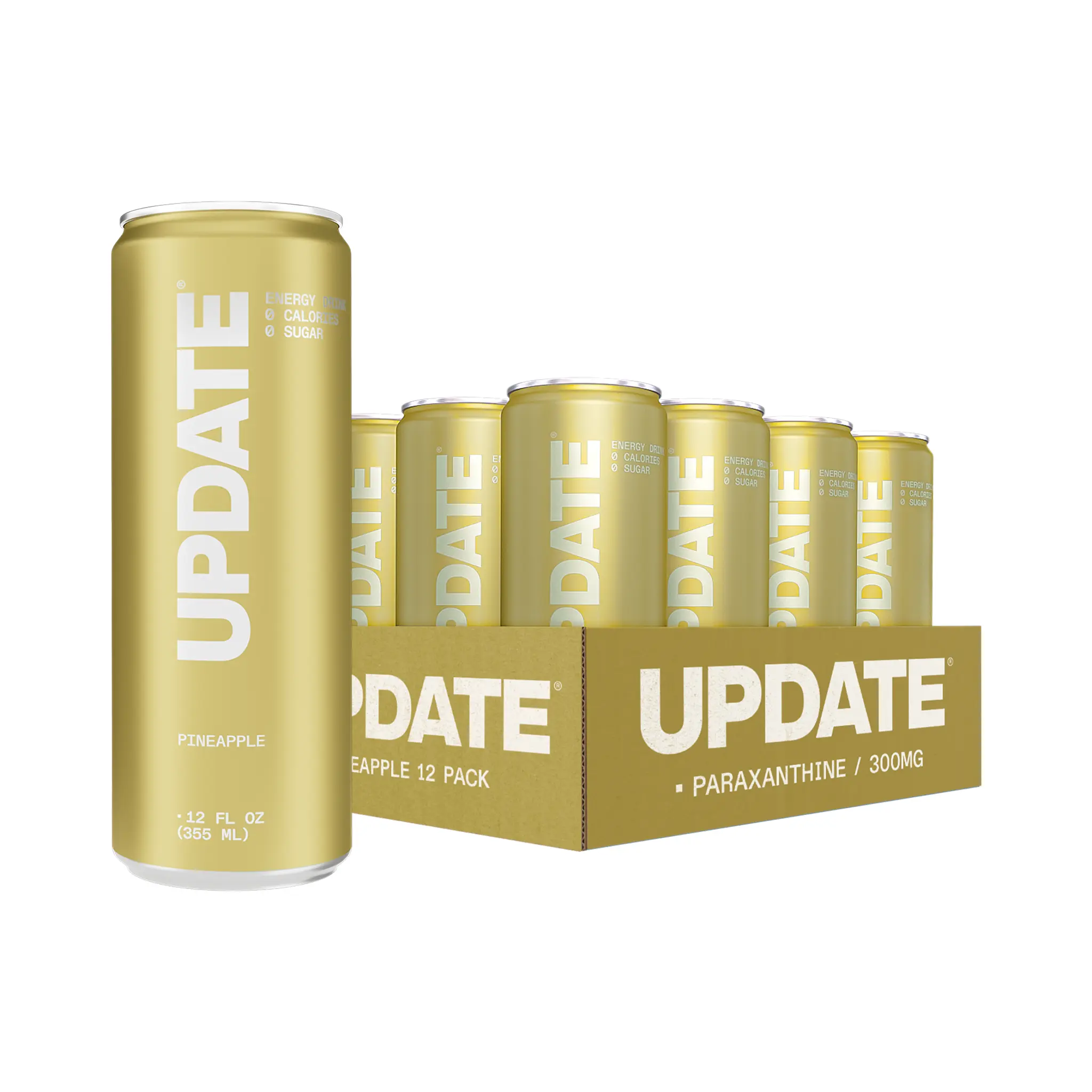 Updated Pineapple Flavored Carbonated Energy Drink, 0 Sugar, 0 Calories, 300mg Paraxanthine, 315mg Alpha-GPC, L-Theanine, Vitamin B12, 12 fl oz Cans, Pack of 12